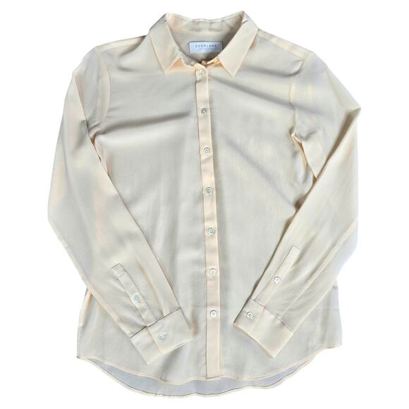 Everlane Peach Pink Silk Semi Sheer Classic Minimalist Button Down Blouse Size 0 - Picture 1 of 5